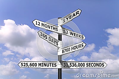 1 Year signpost Stock Photo