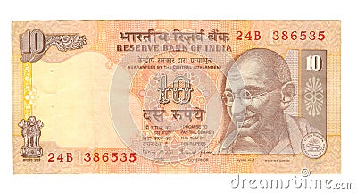 10 rupee bill of India Stock Photo