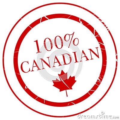 100% Canadian Rubber Stamp Vector Illustration