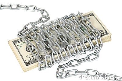 100 dollar bills wrapped metal chain Stock Photo