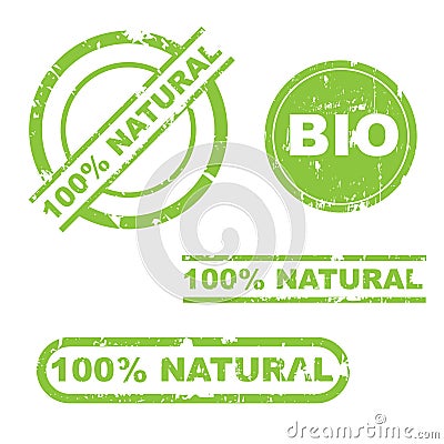 100% natural grunge stamp set Vector Illustration