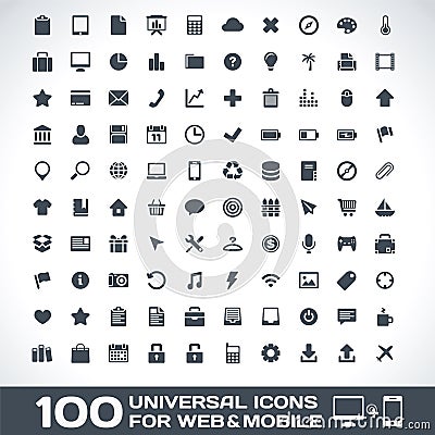 100 Universal Icons For Web and Mobile Vector Illustration