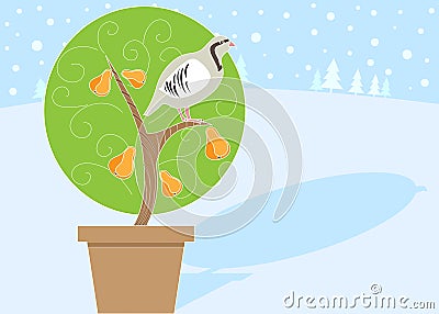 12 Days of Christmas: 1 Partrige in a Pear Tree Vector Illustration