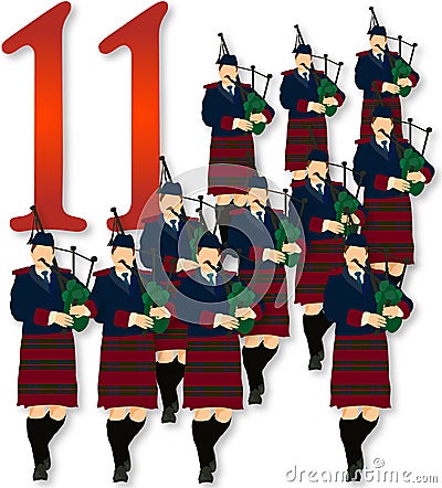 12 Days of Christmas: 11 Pipers Piping Stock Photo