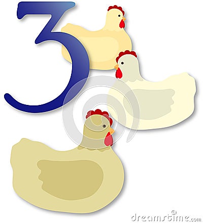 12 Days of Christmas: 3 French Hens Stock Photo