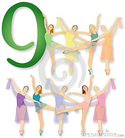 12 Days of Christmas: 9 Ladies Dancing Stock Photo