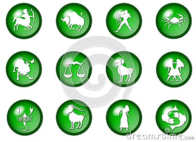 12 green zodiac buttons Stock Photo