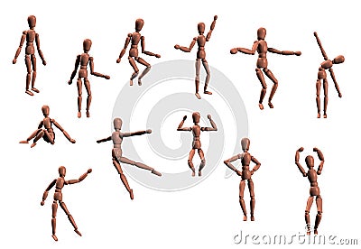 12 Isolated Manikins Posing Stock Photo