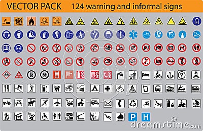 124 warning signs Vector Illustration