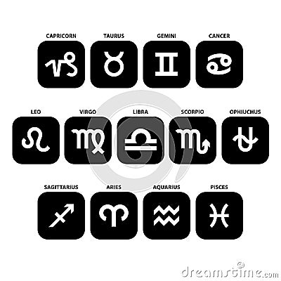 13 Signs of the Zodiac Set NEW Ophiuchus Included Vector Illustration