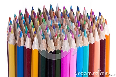 144 colored pencils isolated on white Stock Photo