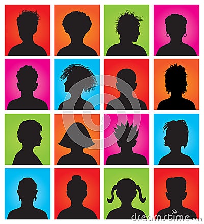 16 anonymous colorful mugshots Vector Illustration