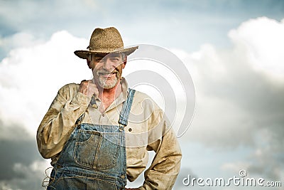 1930s farmer smiling at the camera Stock Photo