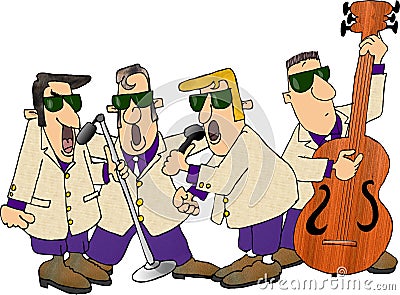 1950's Rock Group Cartoon Illustration