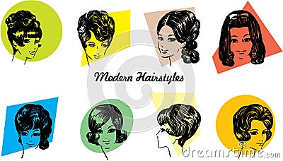 1960s Hairstyles Vector Illustration