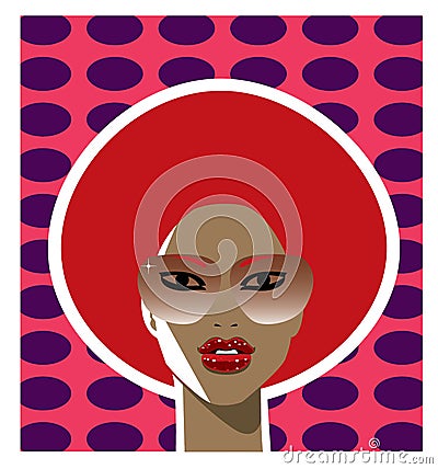 1970s style woman with a red afro hairstyle Cartoon Illustration