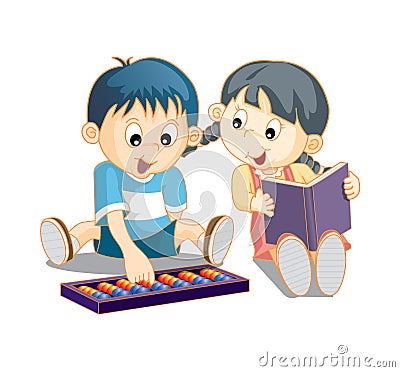 2 cute smart kids Vector Illustration