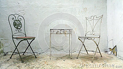 2 metal chair waiting lover Stock Photo