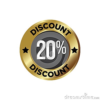 20% off Discount Badge, on golden and black colour background Vector Illustration