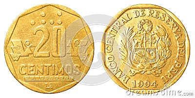 20 Peruvian nuevo sol centimos coin Stock Photo