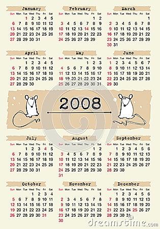 2008 typographic calendar Vector Illustration