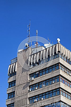 Different types of communication antennas Stock Photo