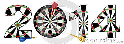 2014 New Year Dartboard with Darts Illustration Vector Illustration