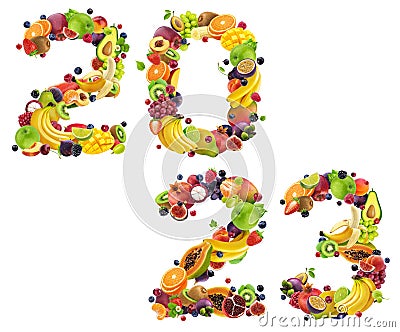 2023 year number made of fruits and berries isolated on white background Stock Photo