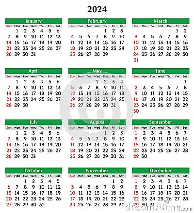 2024 calendar, vertical. Modern vector illustration. Plan your year Vector Illustration