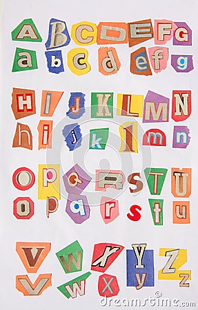 26 letters on color paper alphabets Stock Photo