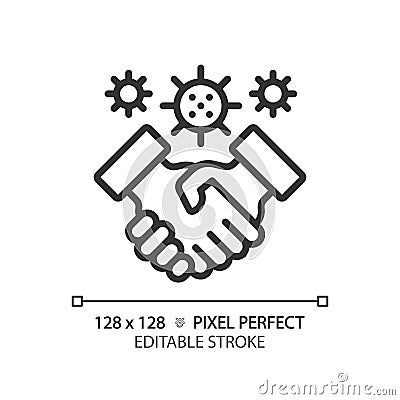 2D customizable thin line black handshake with virus icon Vector Illustration