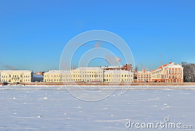 2Saint-Petersburg. University Embankment in winter Stock Photo