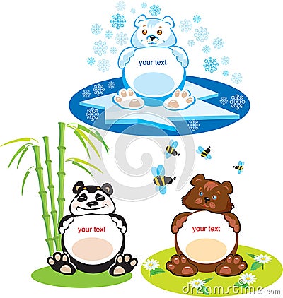 3 bears - brown bear, panda, polar bear Vector Illustration