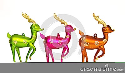 3 colorful Rendieers Stock Photo