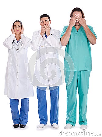 3 doctors Don't see, don't speak and don't hear Stock Photo