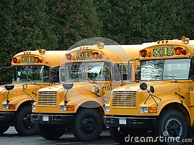 3 school busses Stock Photo