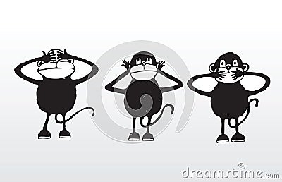 3 wise monkeys Vector Illustration