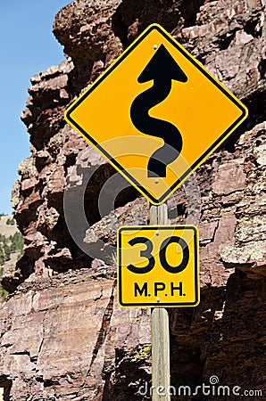 30 mph Curves Sign Stock Photo