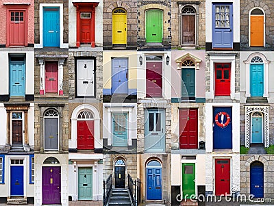 32 front doors horizontal collage Stock Photo