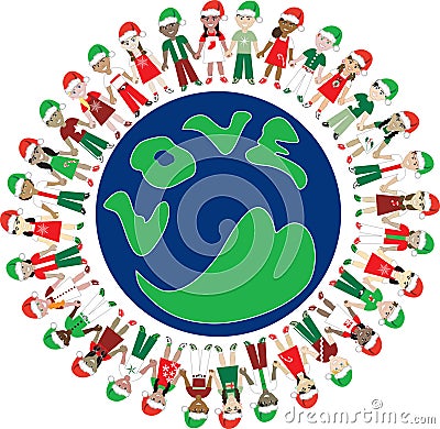 32 Kids Love Christmas World Vector Illustration