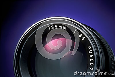 35mm camera lens with a focal length of 135mm Stock Photo