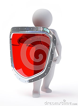 3d abstract person in pose of defender with shield Stock Photo