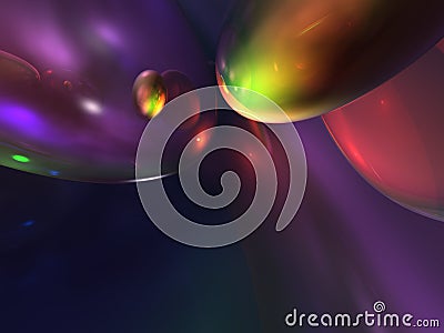 3D Abstract Purple Yellow Green Shiny Color Glossy Stock Photo