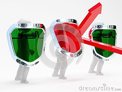 3d abstract security persons with shields Stock Photo