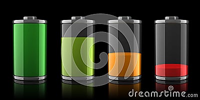 3d Battery icons with different charge levels Stock Photo