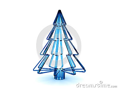 3D blue glass Christmas tree Stock Photo