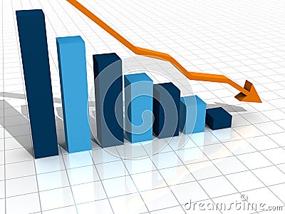 3D business decline graph Cartoon Illustration