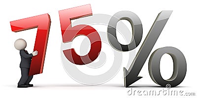 3d business man with 75 percent sign Stock Photo