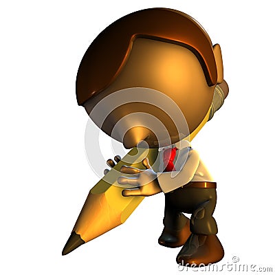 3d business man character with pencil Stock Photo