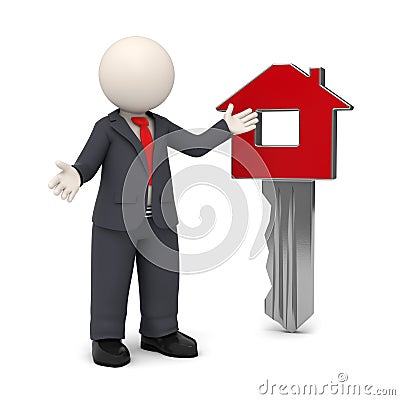 3d business man presenting home key concept Stock Photo